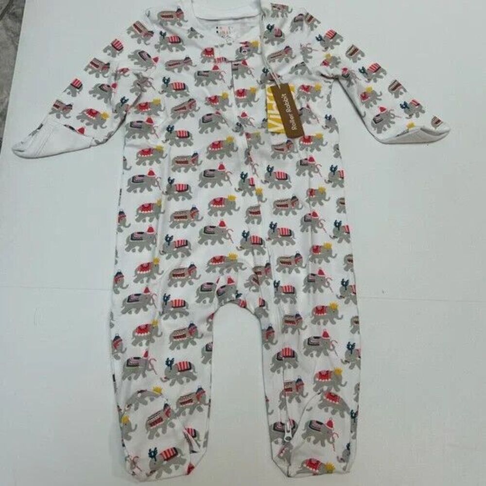 Roller Rabbit NWT Kids Unisex Christmas Elephants One Piece Pajamas‎ 6-9 months